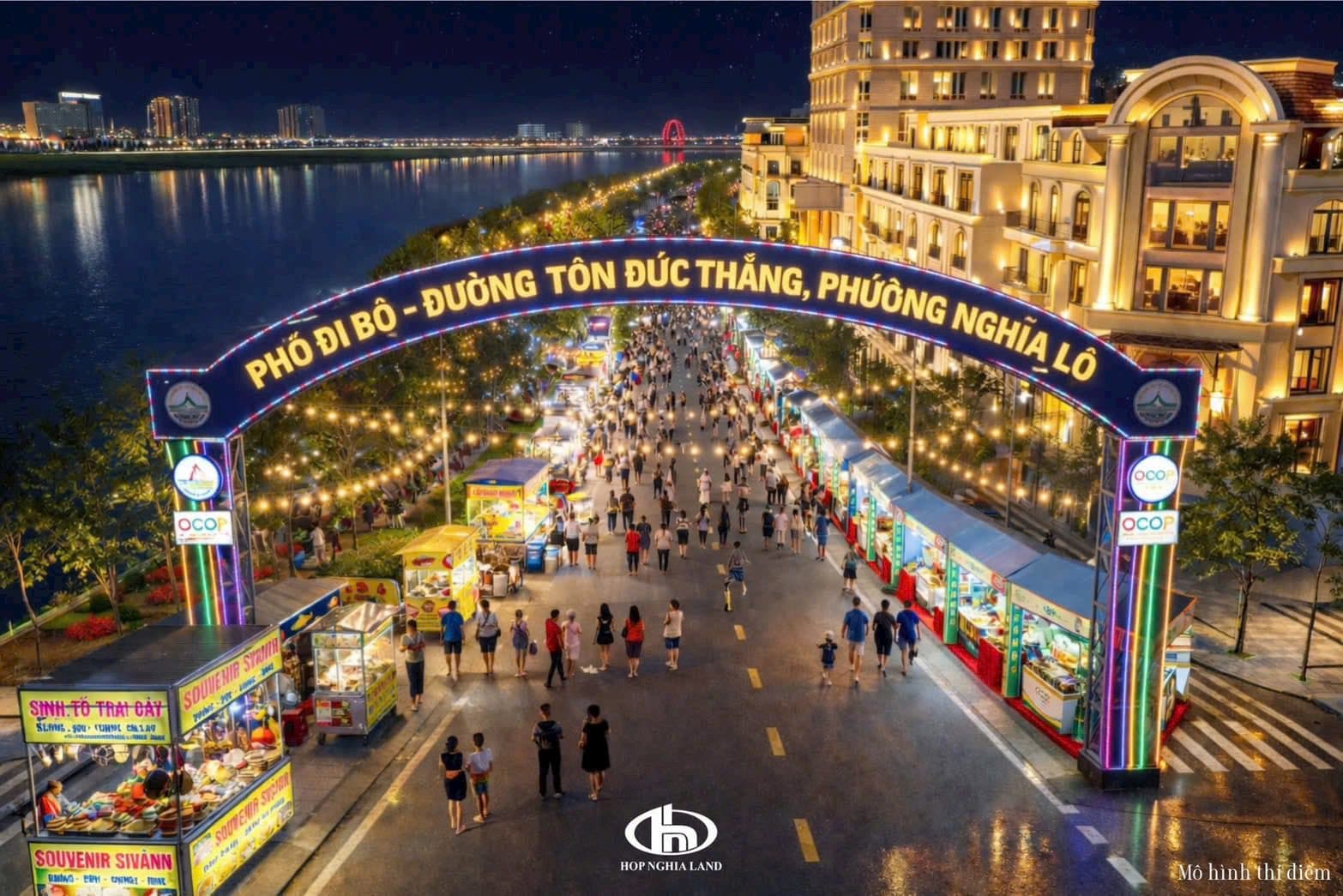 De Palace River - Minh hoạ phố đi bộ ban đêm rộng rãi, thoáng đãng với nhiều dịch vụ, hàng quán